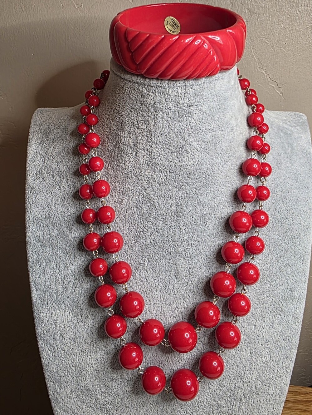 Bright Red Lucite/Acrylic Jewelry Bundle- 1 Necklace & 1 Bangle